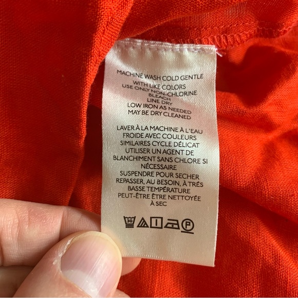 Maeve Anthropologie Audie Blouse Womens Small 100% Linen Orange Long Sleeve Boho - Picture 9 of 13
